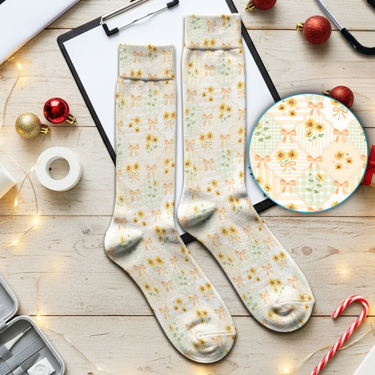 Sunflower Ribbon Patchwork Nurse Socks