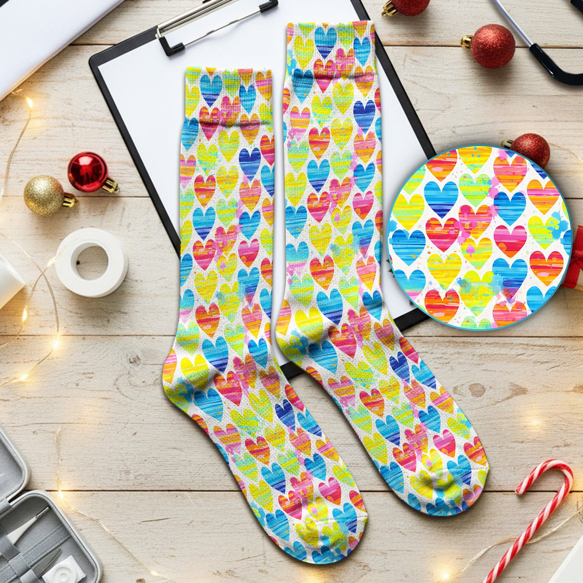 Rainbow Heart Nurse Socks