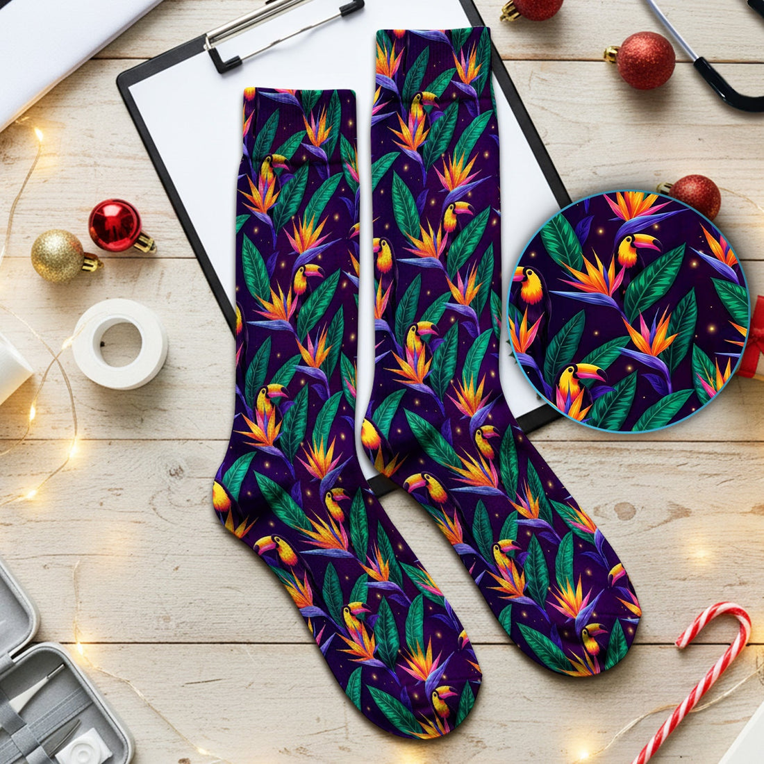 Tropical Toucan Paradise Leaves Nurse Socks