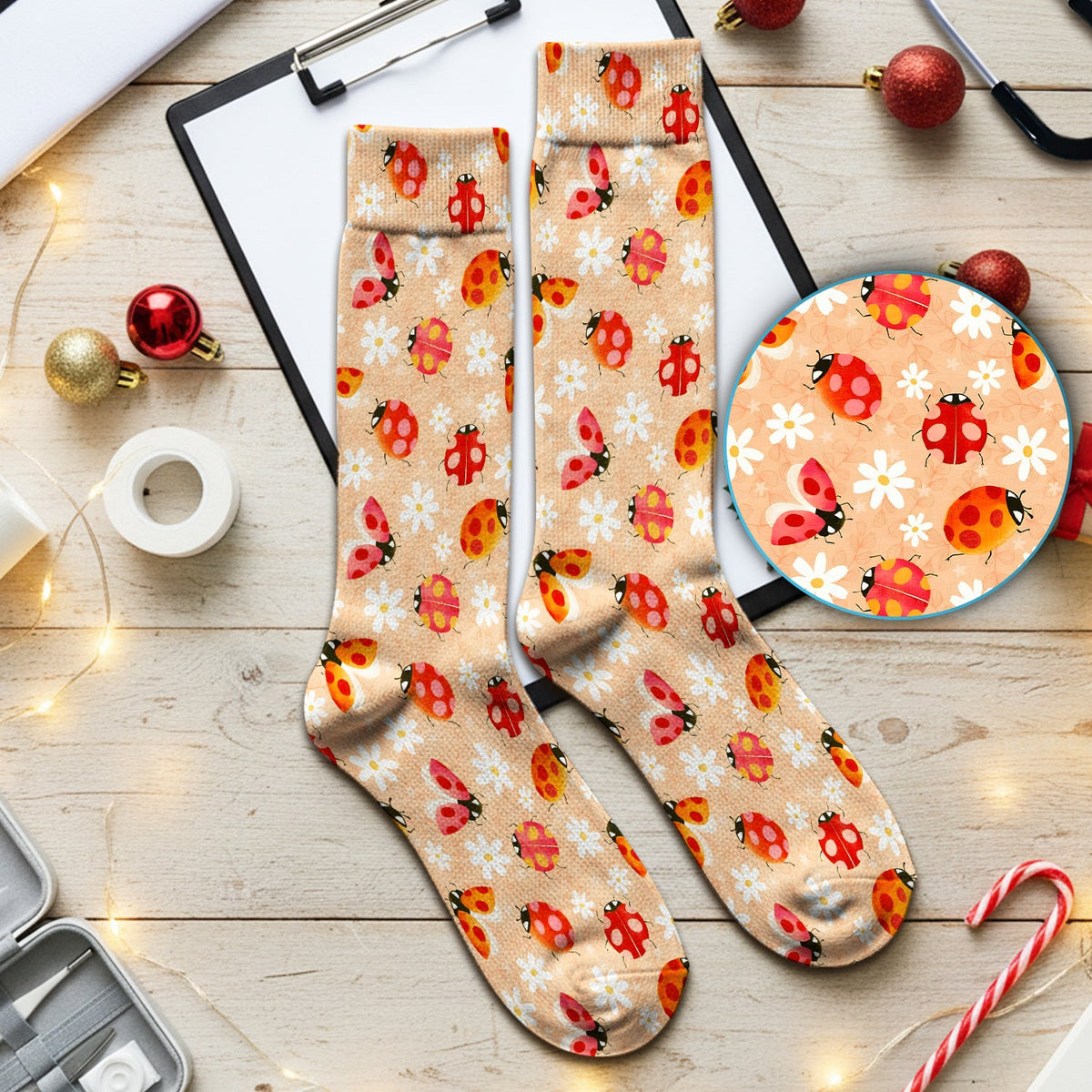Ladybug Daisy Floral Nurse Socks