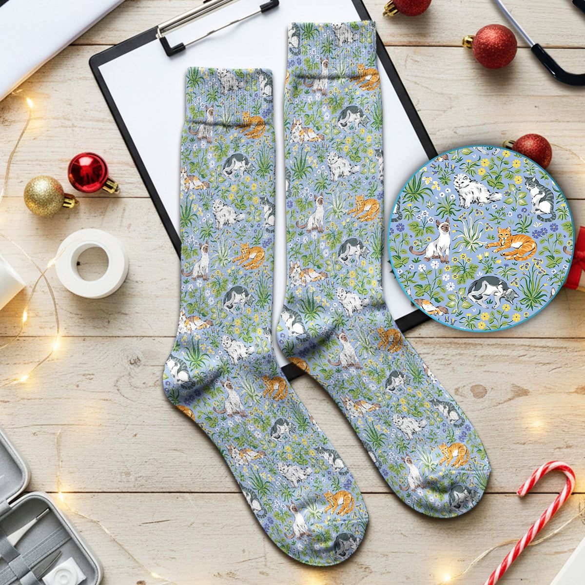 Floral Cat Garden Nurse Socks