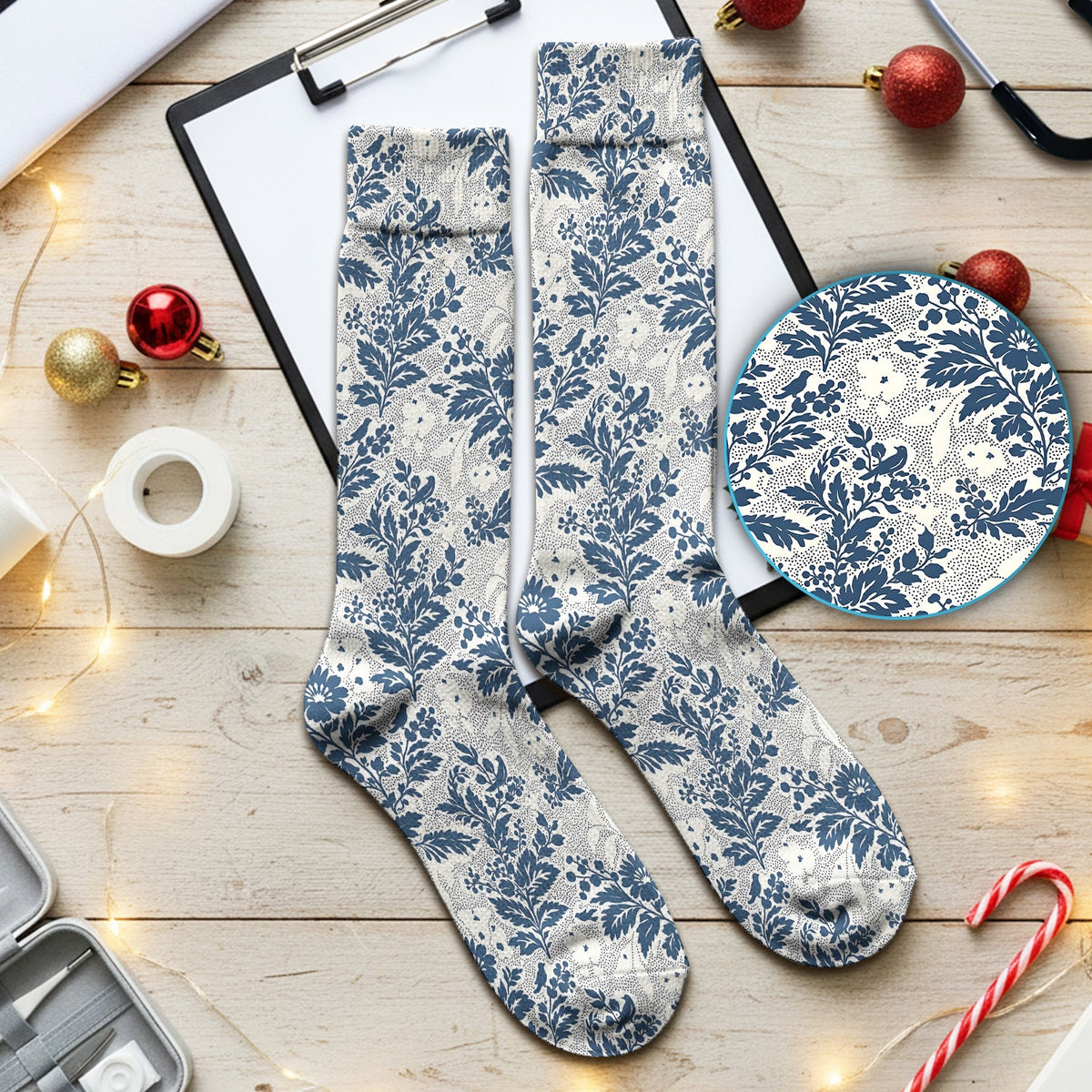 Cute Blue Floral Botanical Nurse Socks