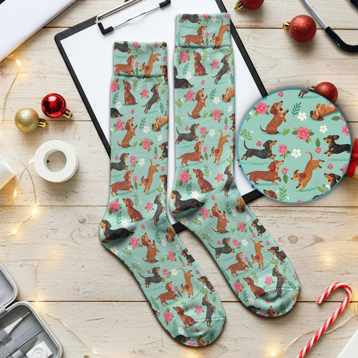 Floral Dachshund Puppy Nurse Socks