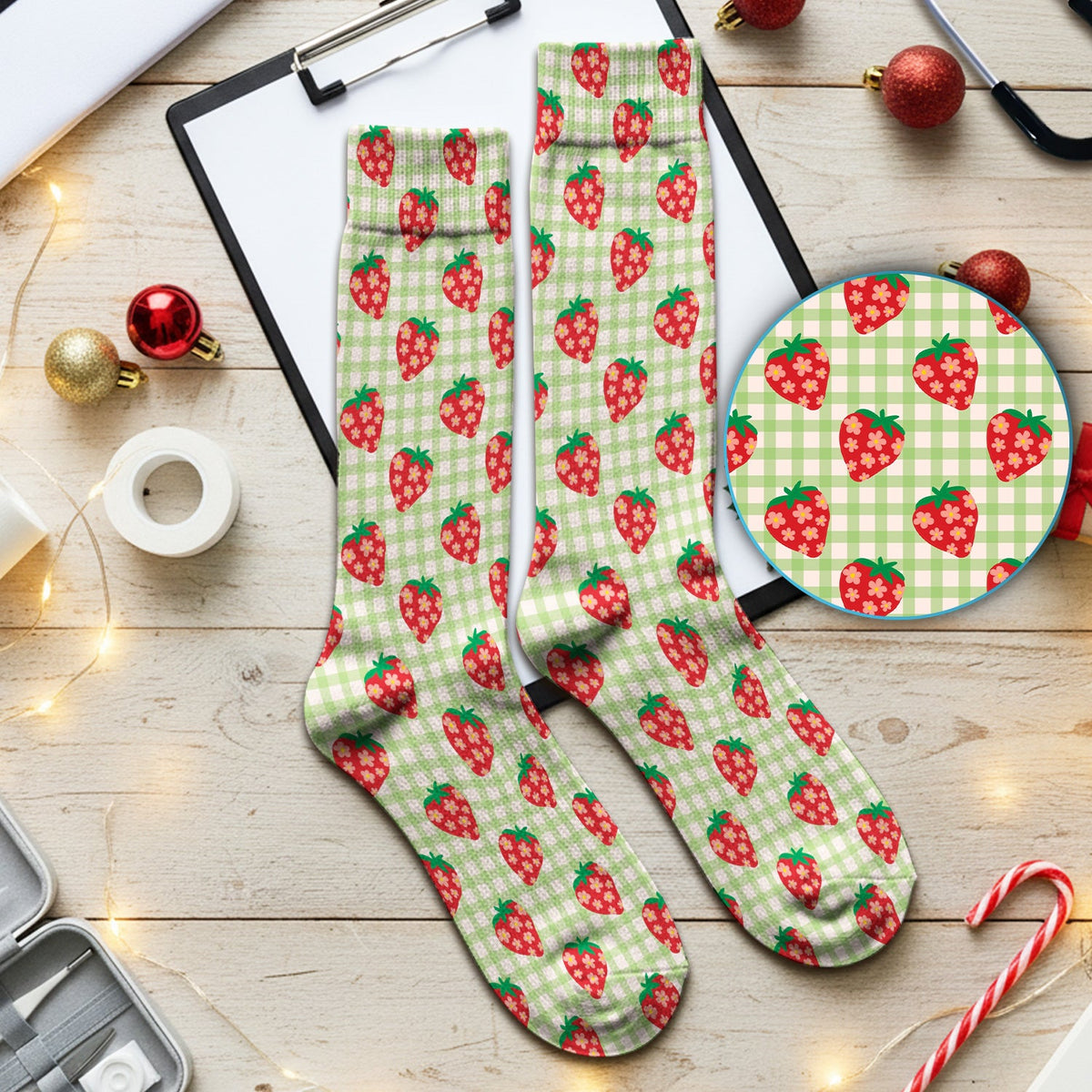 Sweet Strawberry Gingham Nurse Socks