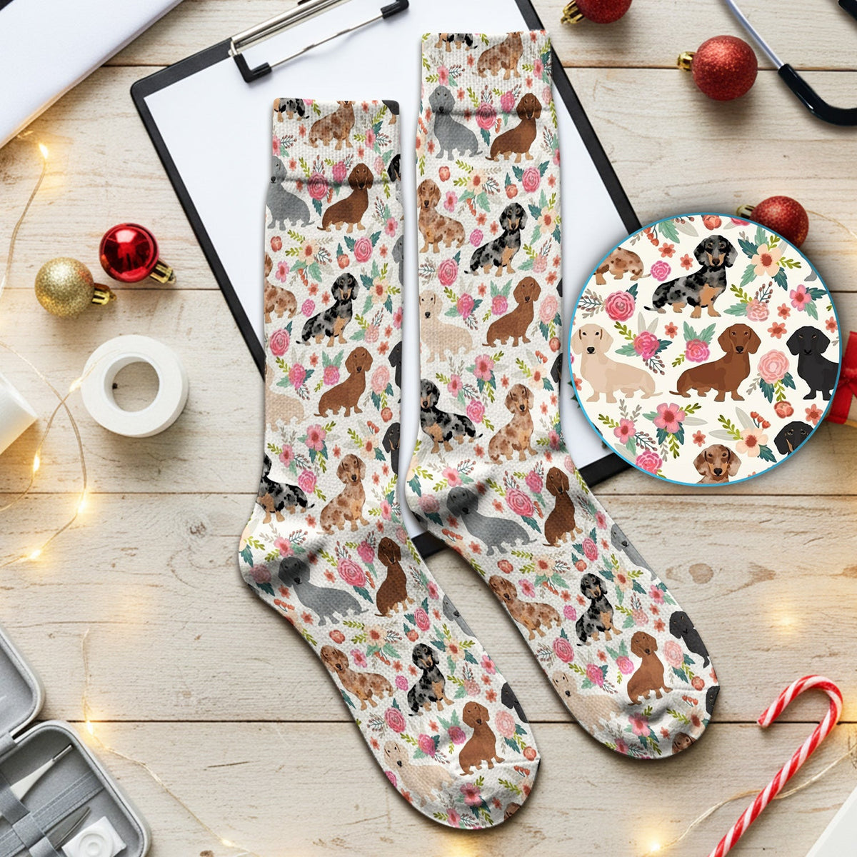 Adorable Dachshund Floral Nurse Socks