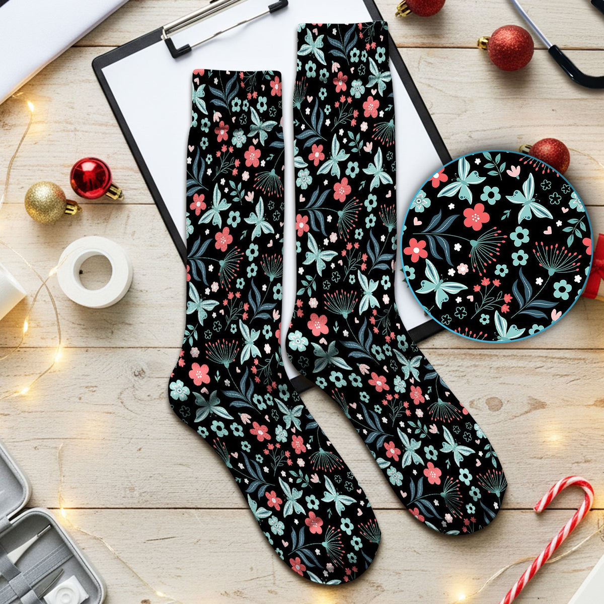 Floral Butterfly Garden Nurse Socks