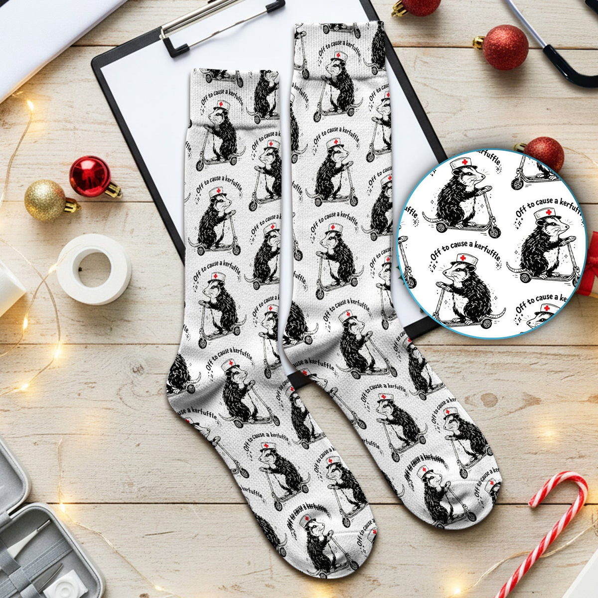 Opossum Riding Scooter Nurse Socks