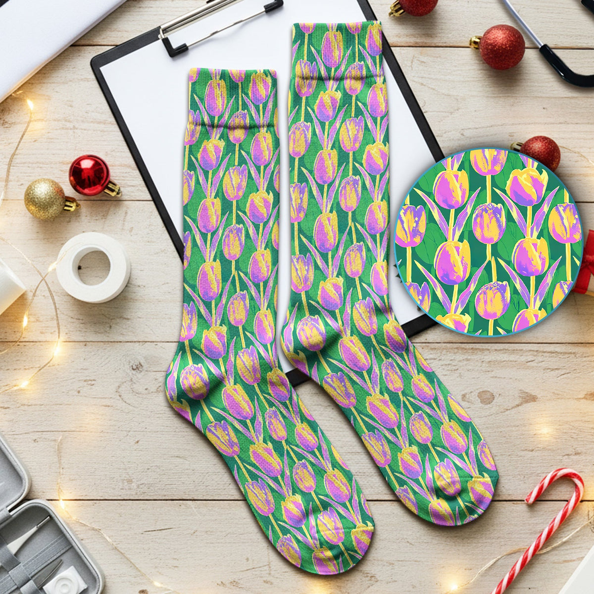Colorful Tulip Floral Nurse Socks