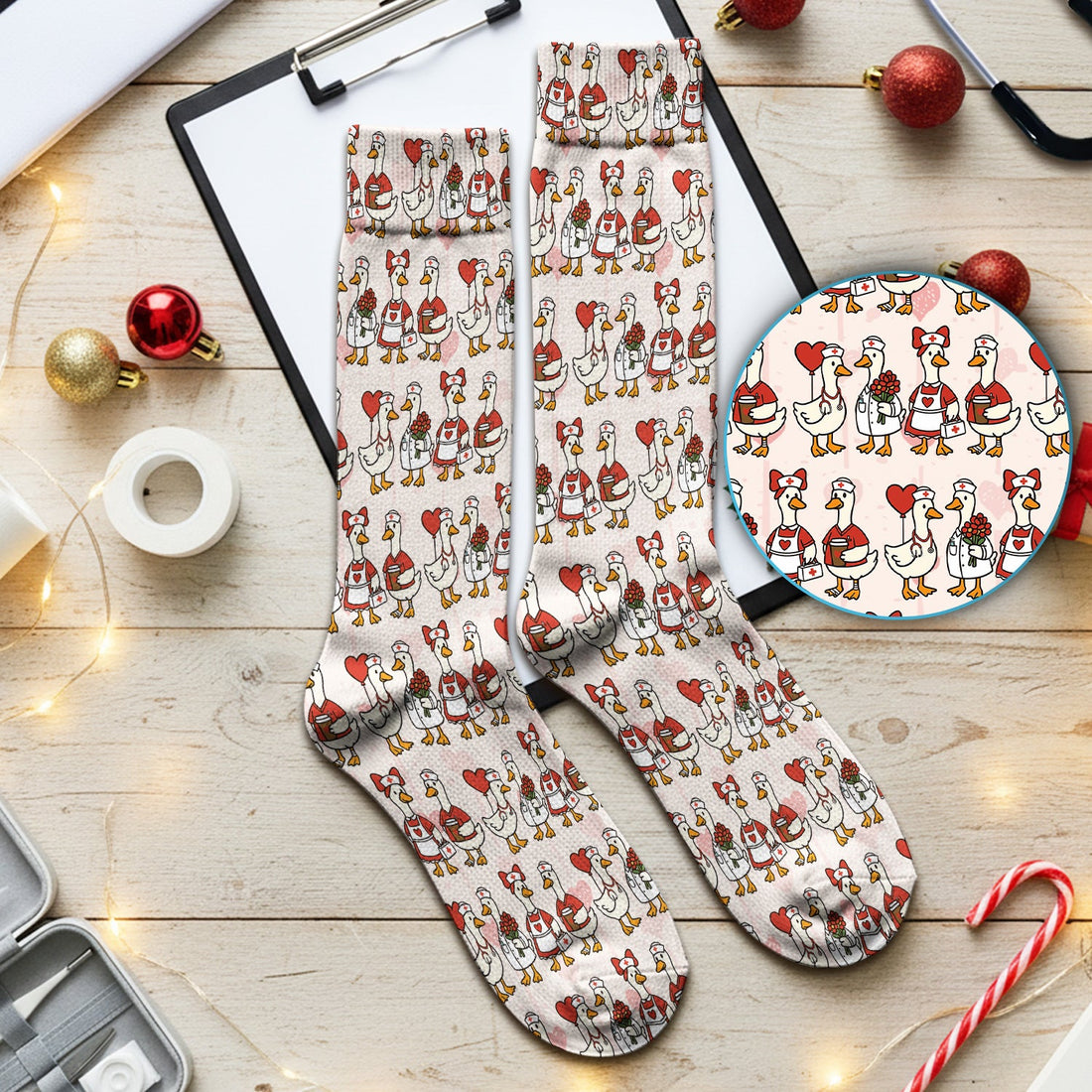 Valentine Nurse Goose Heart Socks