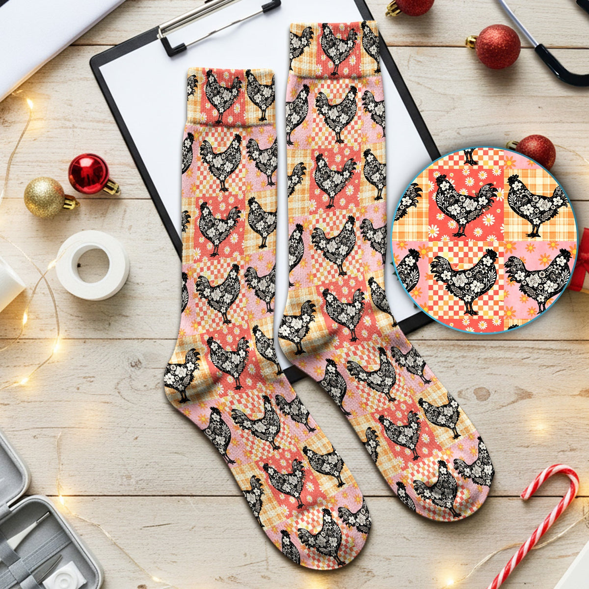 Floral Chicken Patchwork Nurse Socks