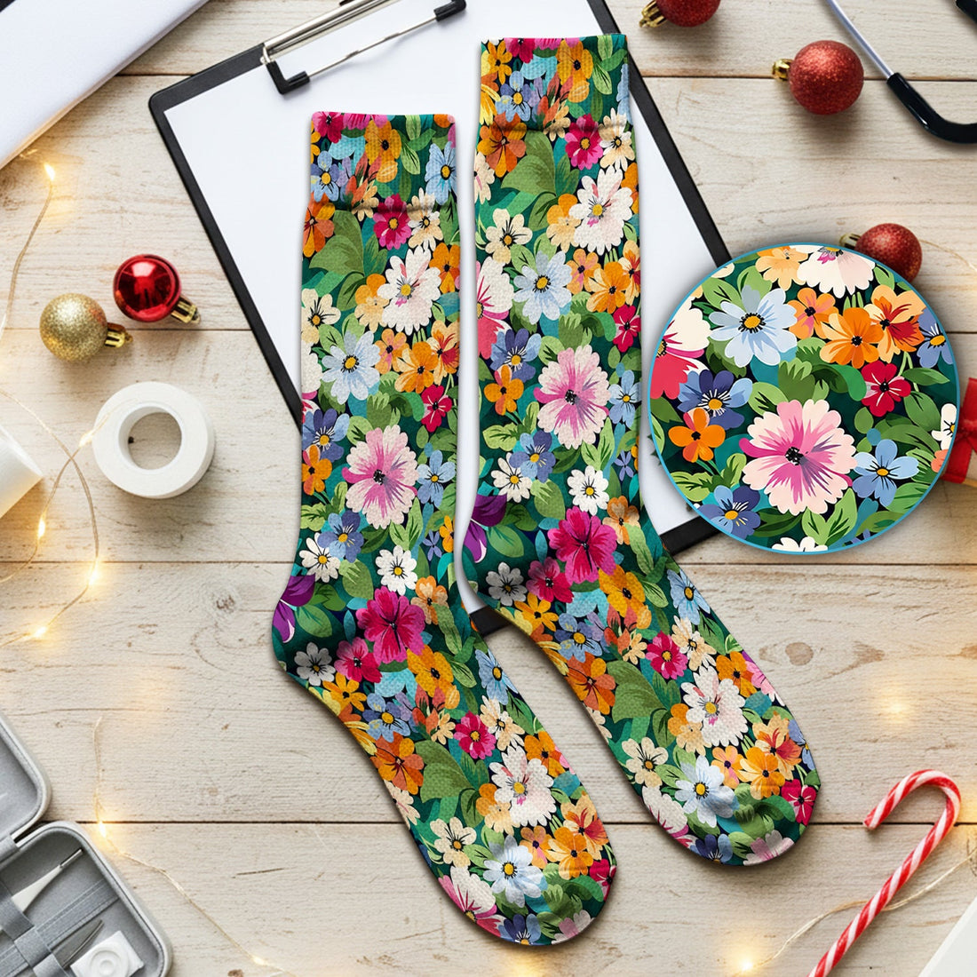Colorful Wildflower Garden Nurse Socks