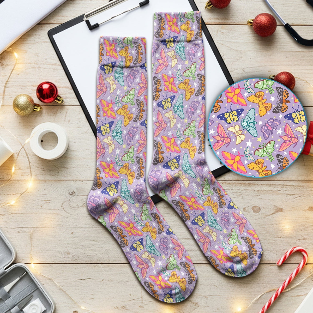 Colorful Butterfly Moth Nurse Socks