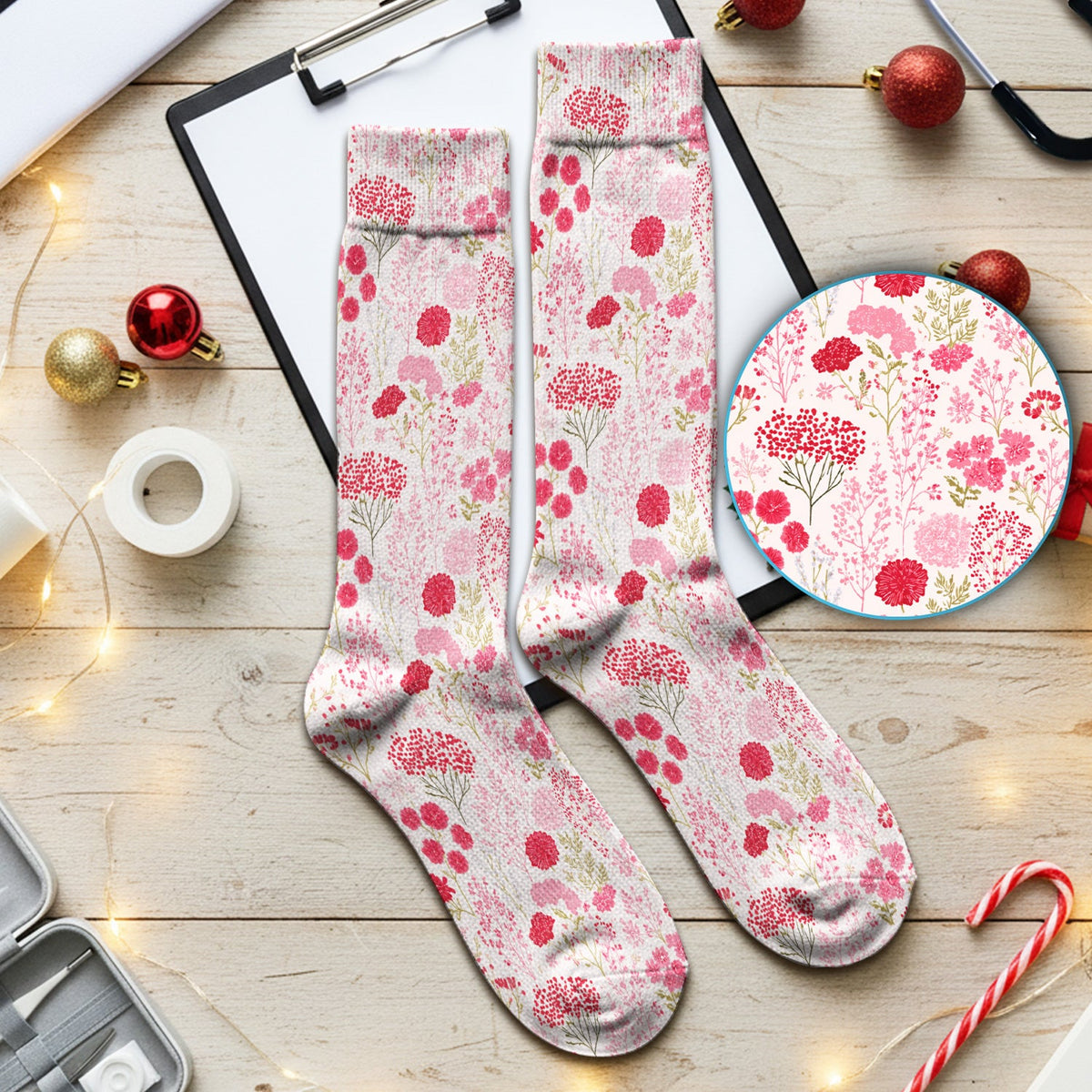 Pink Floral Allover Nurse Socks
