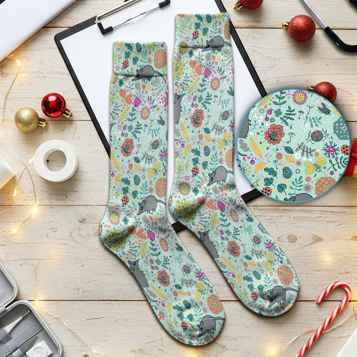 Woodland Mouse Floral Nurse Socks