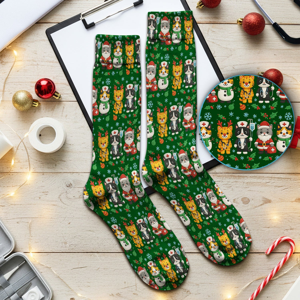 Christmas Kitty Nurse Socks