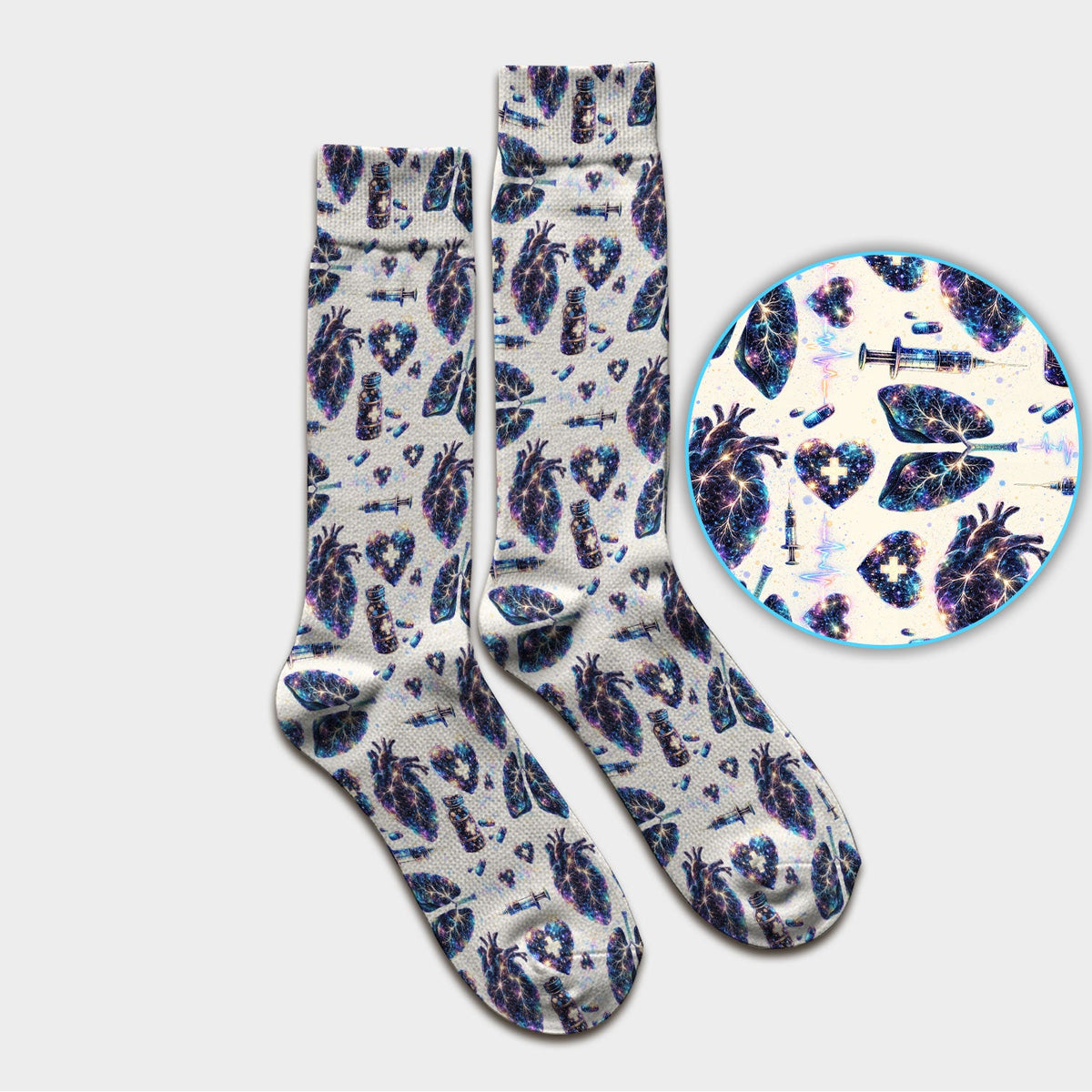 Galaxy Anatomical Heart Lung Syringe Nurse Socks