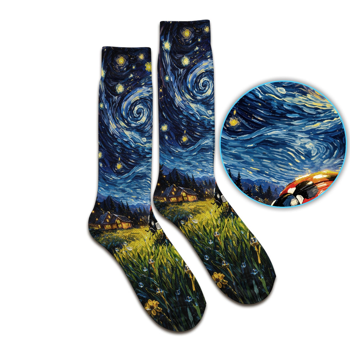 Swirl Night Sky Ladybug Landscape Nurse Socks