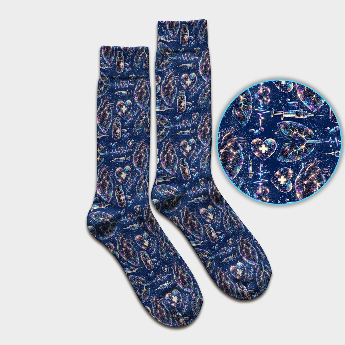 Galaxy Anatomical Heart Lung Syringe Nurse Socks