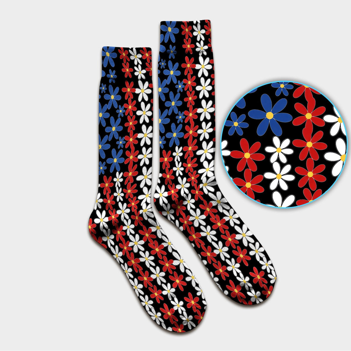 Retro Red Blue Daisy Nurse Socks