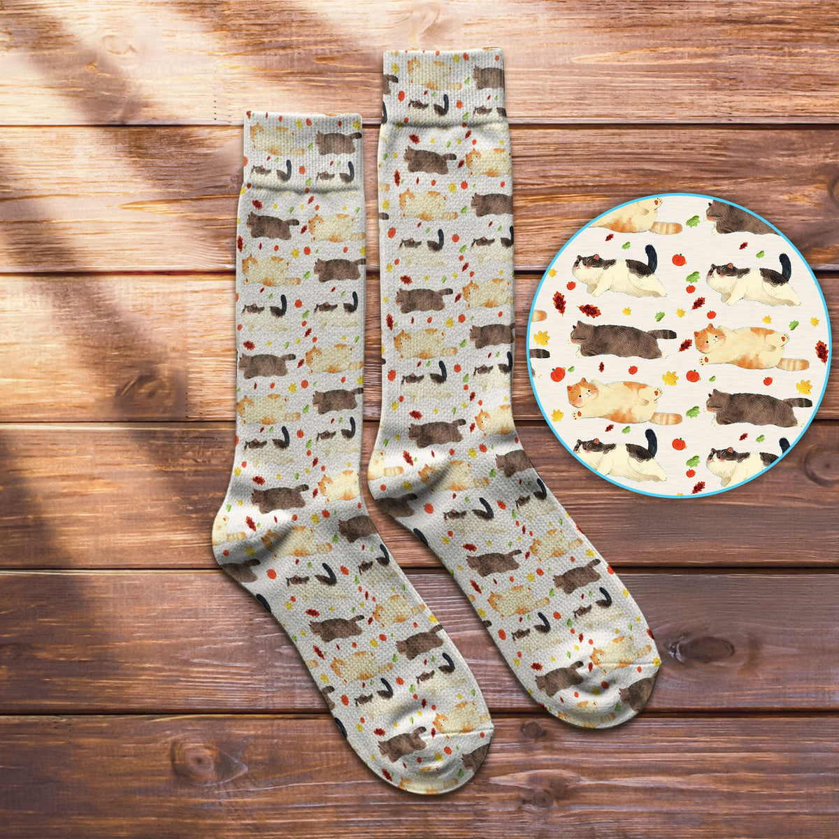 Chubby Cat Autumn Leaves Nurse Socks