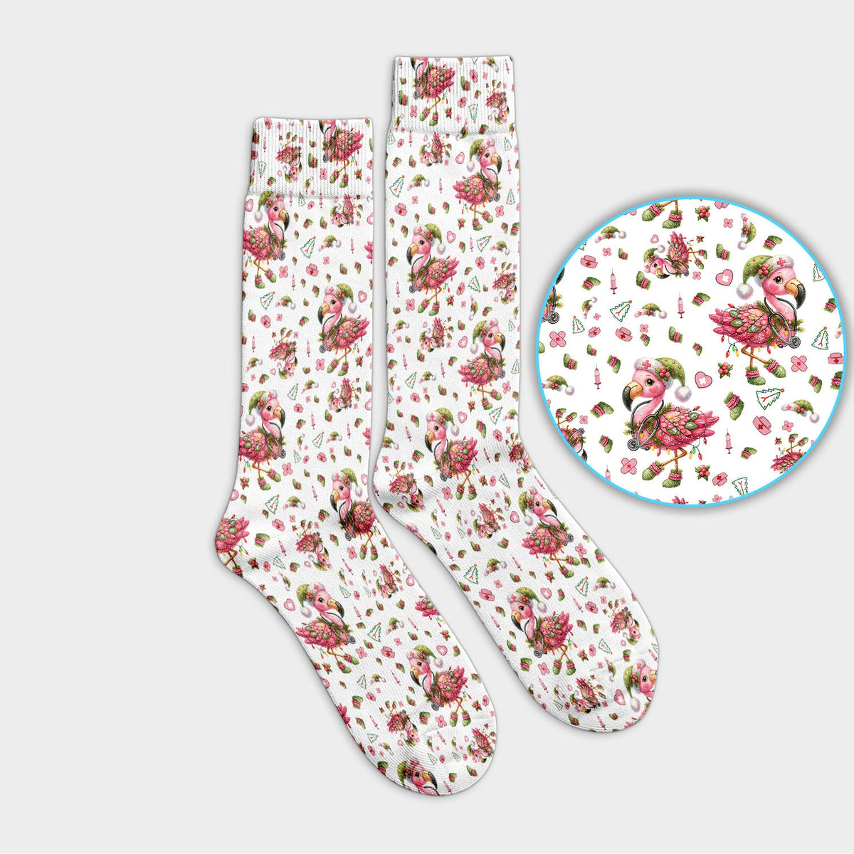 Pink Flamingo Christmas Nurse Socks