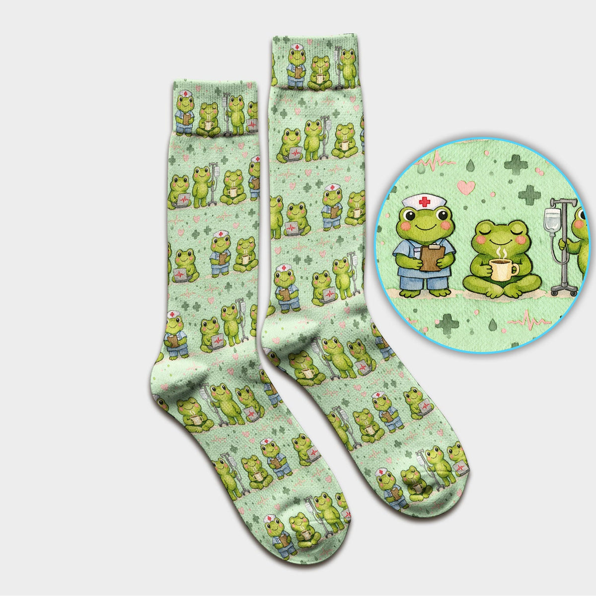 Adorable Frog Various Poses Nurse Socks