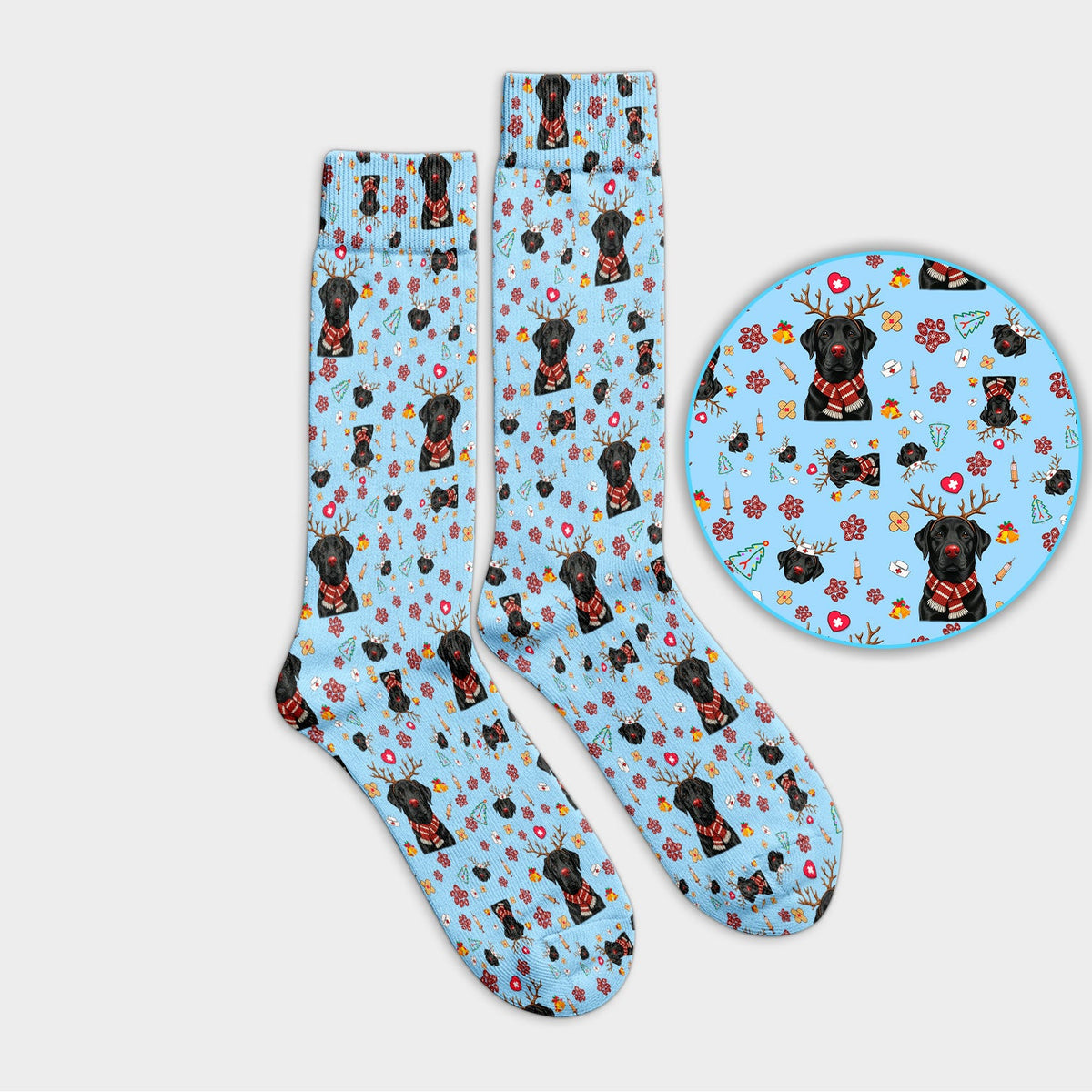 Black Lab Reindeer Christmas Nurse Socks - Gift For Dog Lover