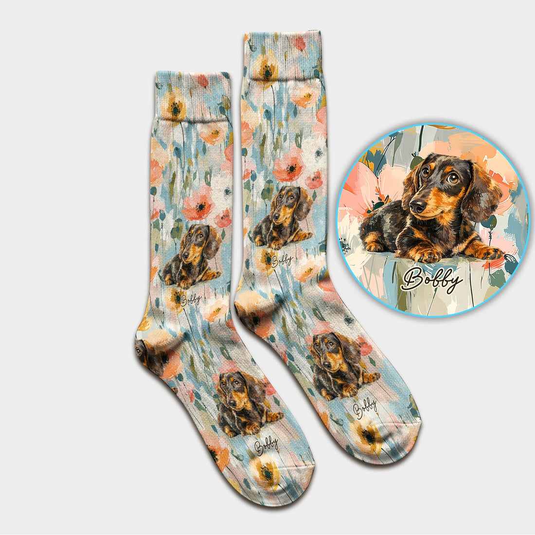 Personalized Dachshund Photo Floral Nurse Socks