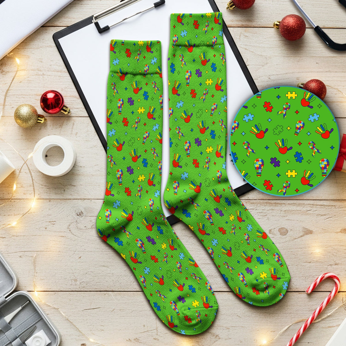 Autism Awareness Colorful Puzzle Nurse Socks
