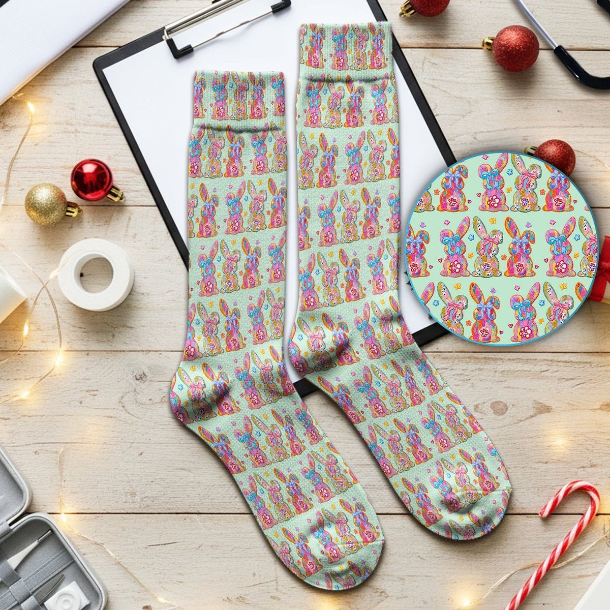 Pastel Bunny Floral Nurse Socks