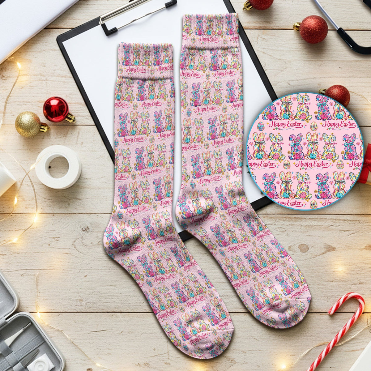 Pink Happy Easter Bunny Nurse Socks
