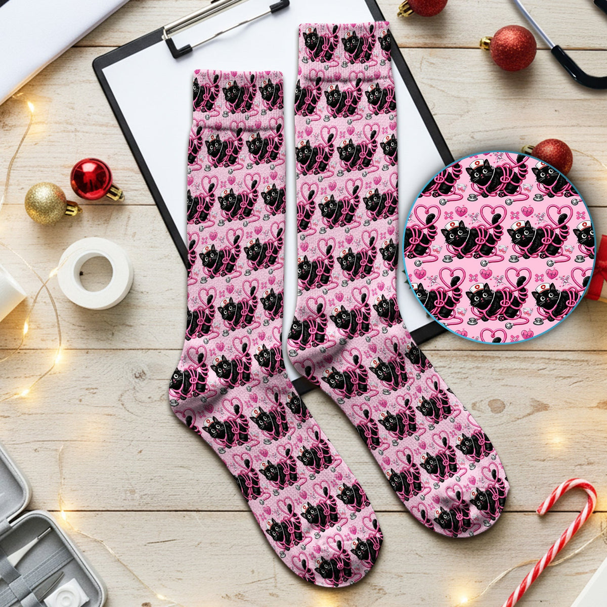 Valentine Cat Nurse Heart Socks