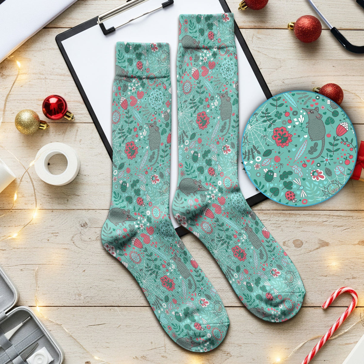 Woodland Mouse Floral Nurse Socks