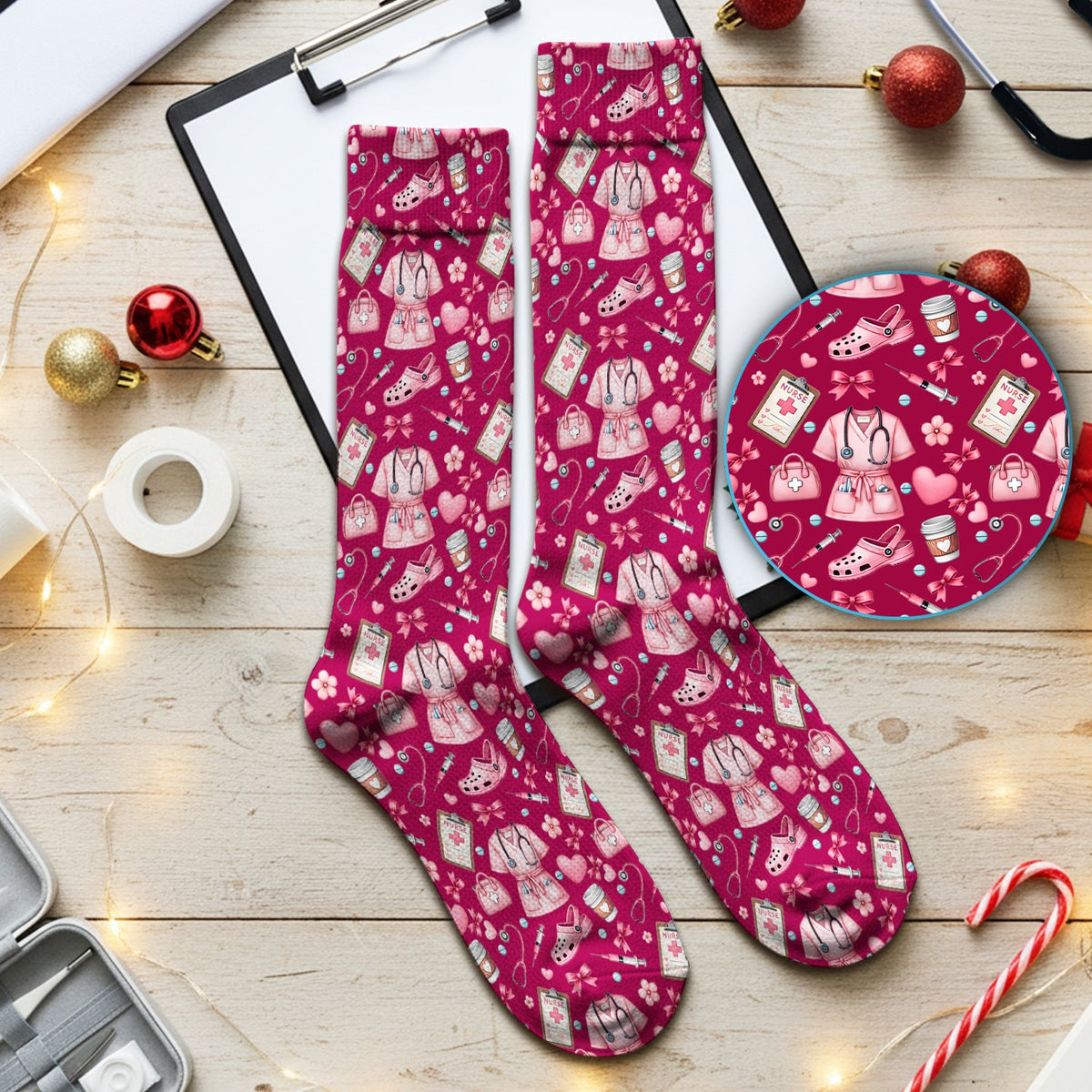 Valentine Pink Nurse Icons Socks