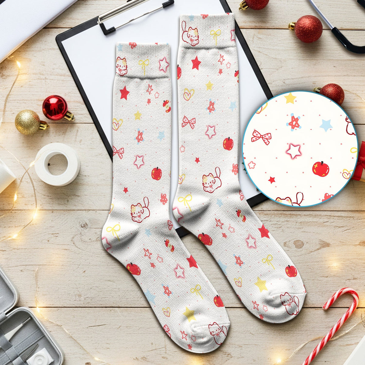 Kawaii Cat Bow Star Nurse Socks