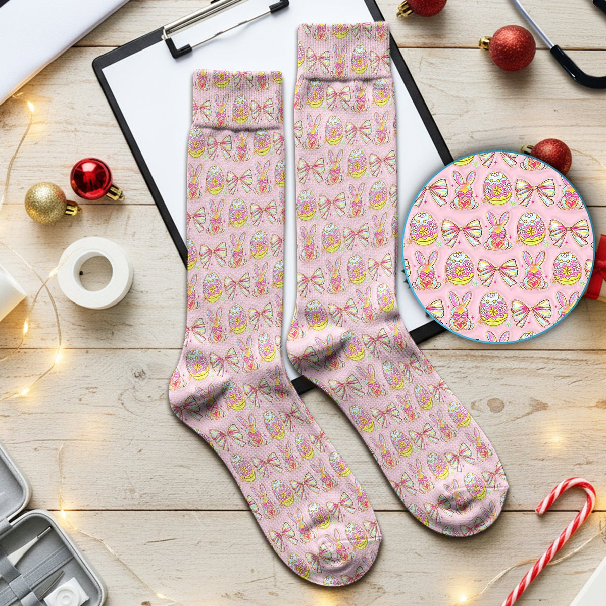 Bunny Pastel Egg Bow Nurse Socks - Easter Gift