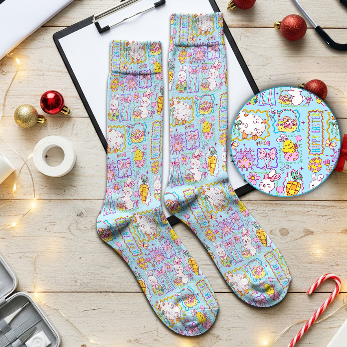 Bunny Egg Bow Nurse Socks - Easter Gift