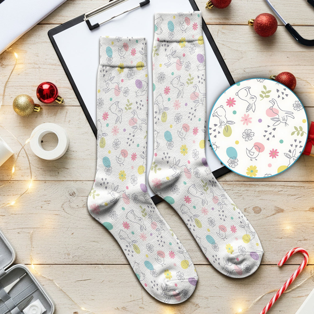 Whimsical Easter Bunny Eggs Nurse Socks
