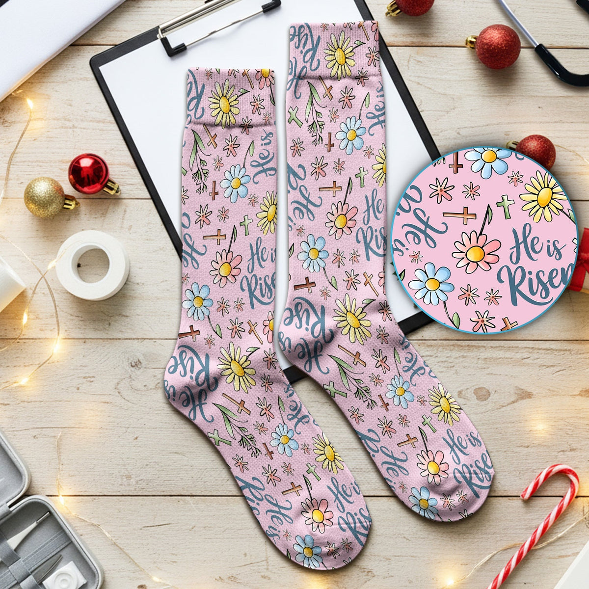 Risen Cross Flower Nurse Socks - Easter Gift