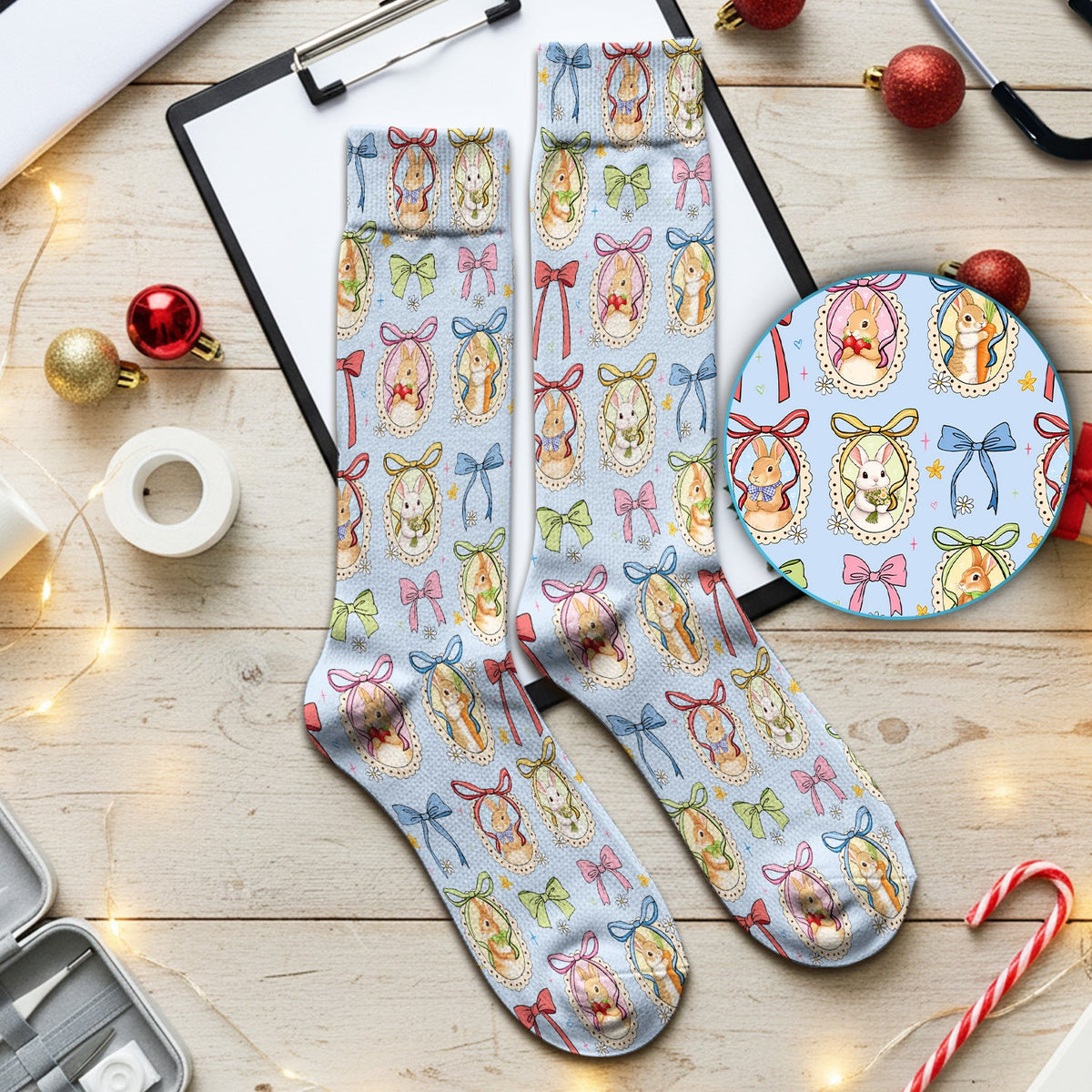 Bunny Cameo Bow Nurse Socks - Easter Gift