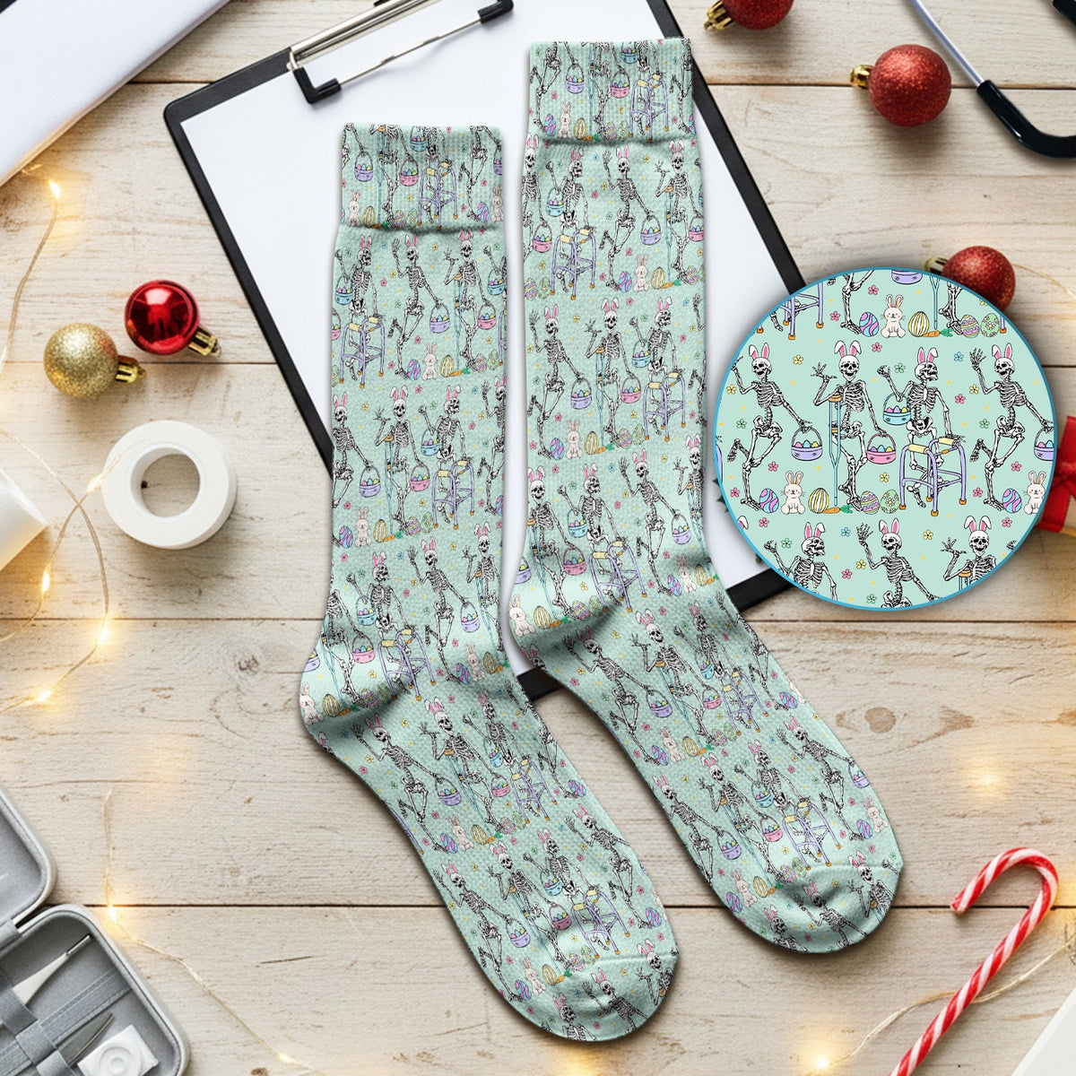 Fun Skeleton Bunny Nurse Socks - Easter Gift