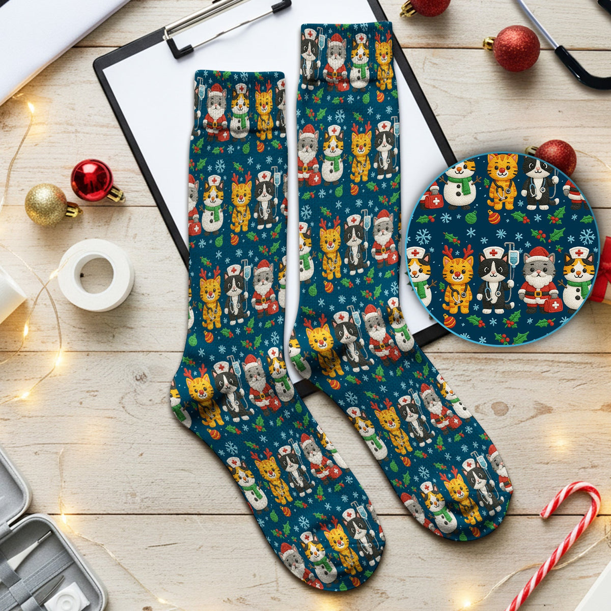 Christmas Kitty Nurse Socks