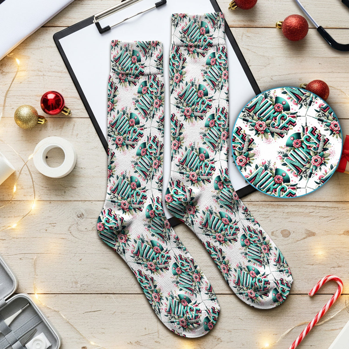 Typography Floral Nurse Socks