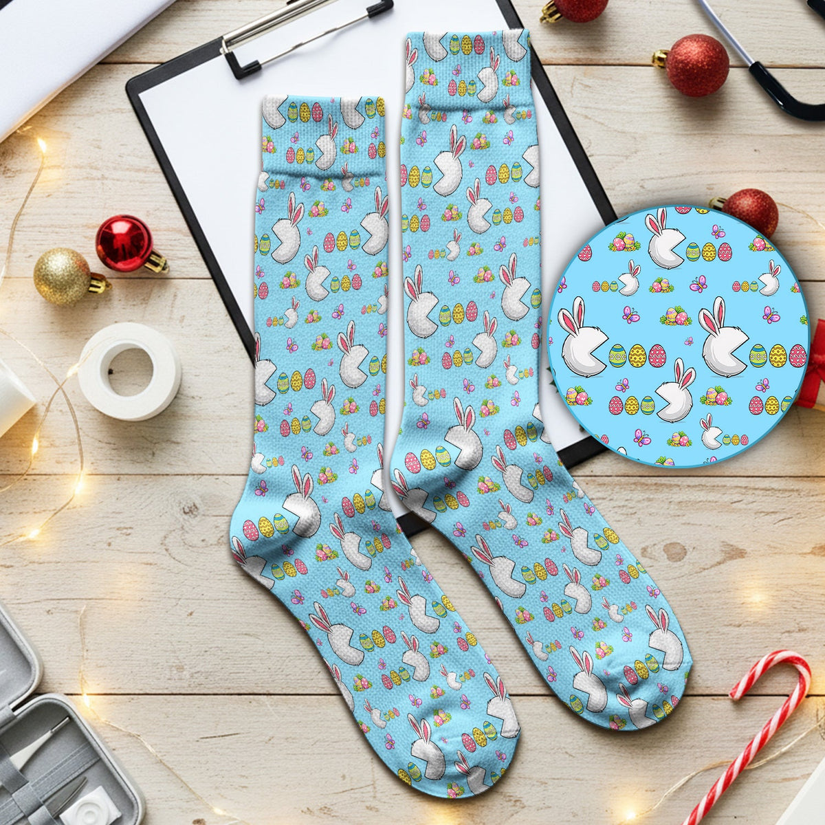 Bunny Colorful Eggs Nurse Socks - Easter Gift