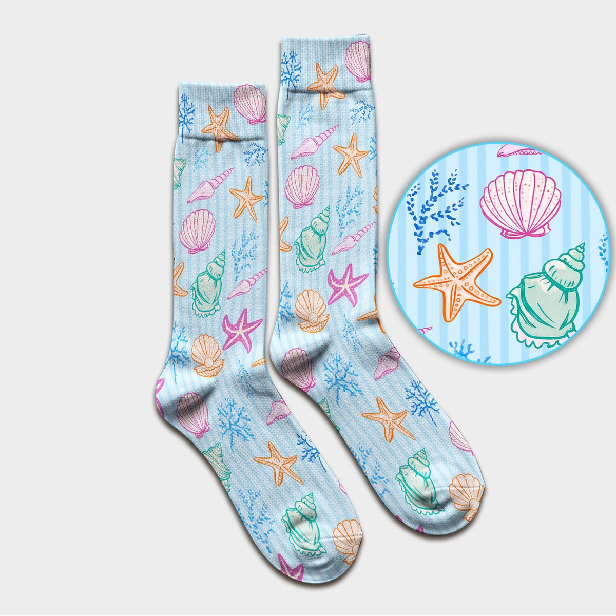 Colorful Seashell Starfish Ocean Stripe Nurse Socks