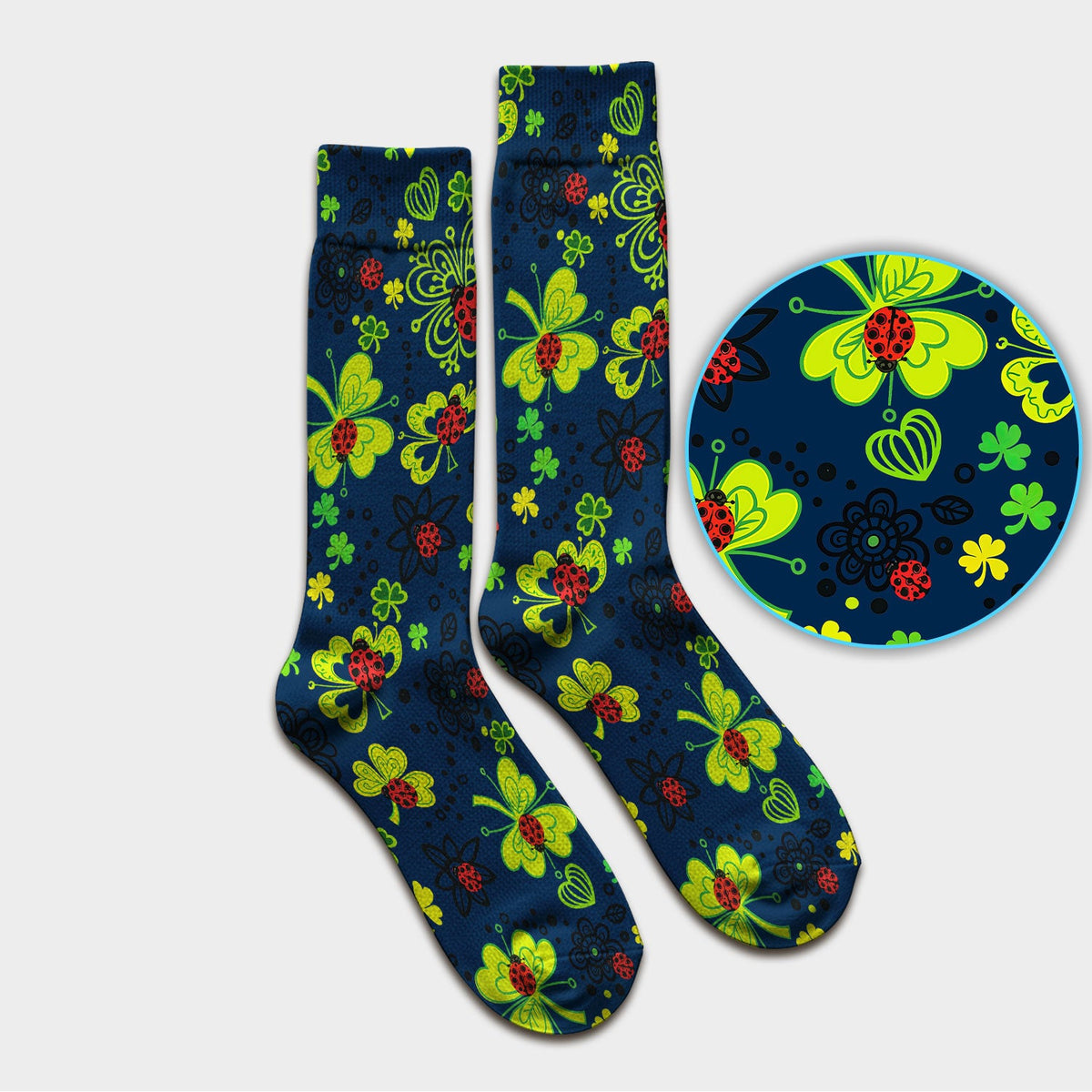 Ladybug Clover Floral Nurse Socks