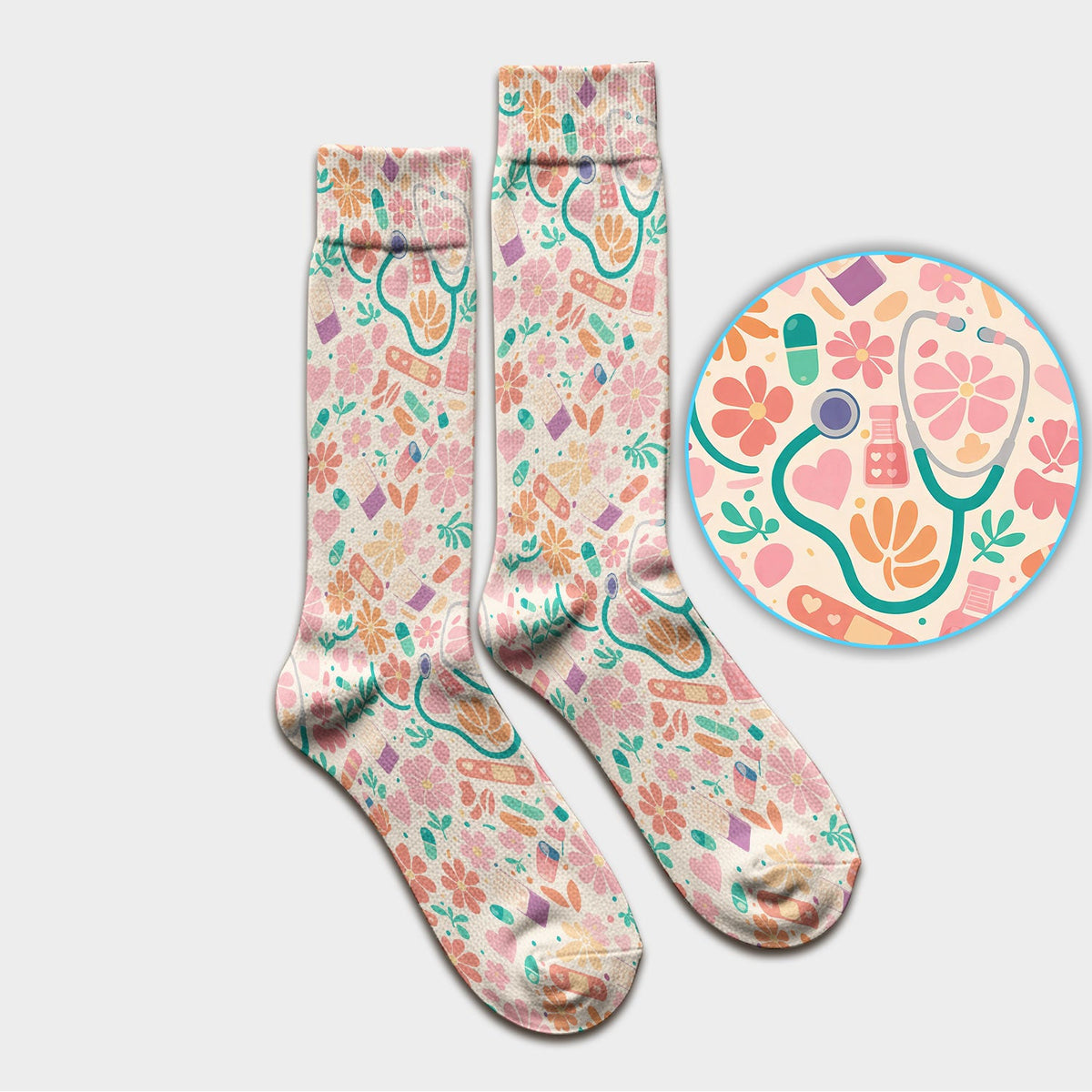 Medical Floral Nurse Socks