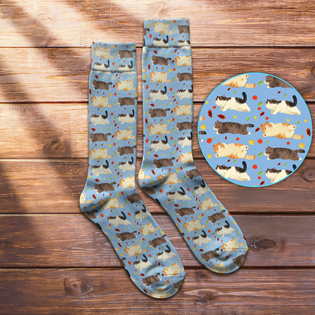 Chubby Cat Autumn Leaves Nurse Socks