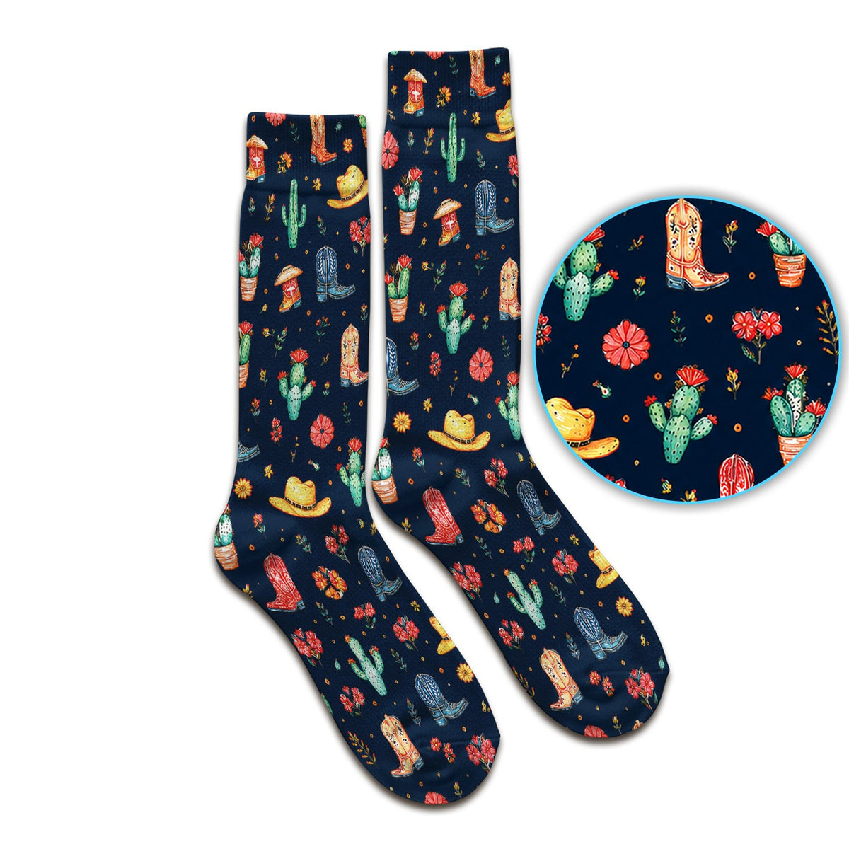Whimsical Western Cactus Boots Nurse Socks
