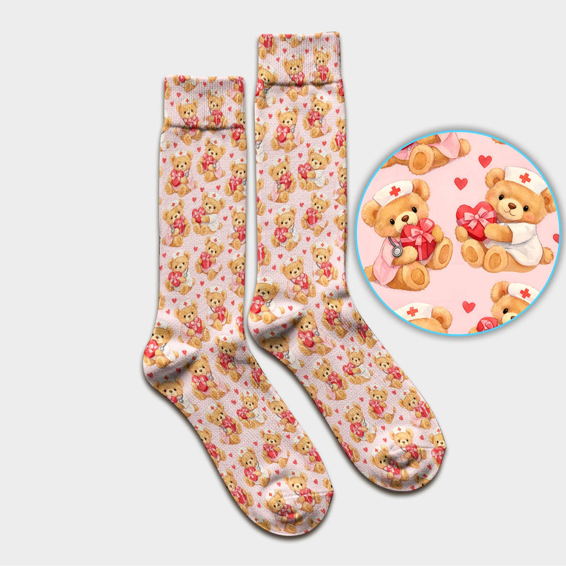 Valentine Teddy Bear Heart Nurse Socks